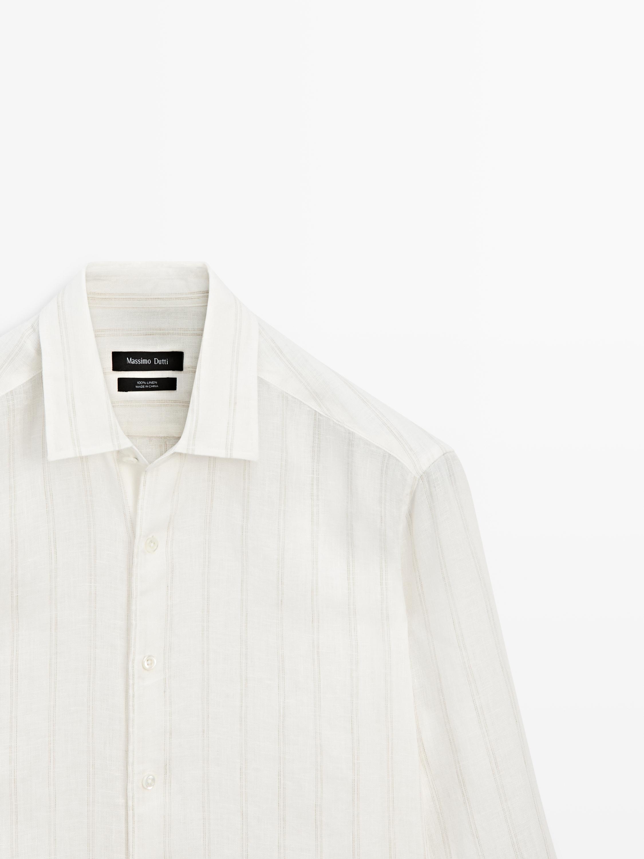 100% linen regular fit striped shirt